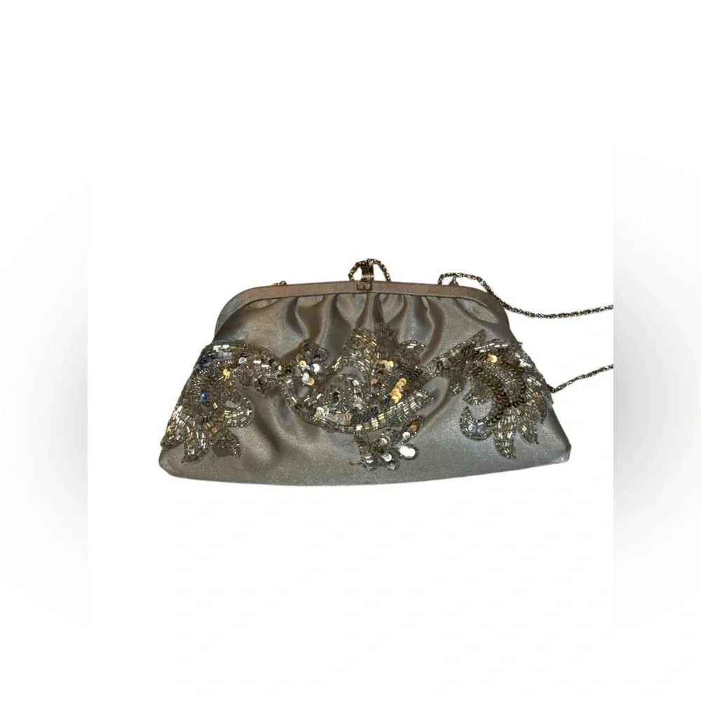 Vintage Silver Clutch with Sequin Detailing
